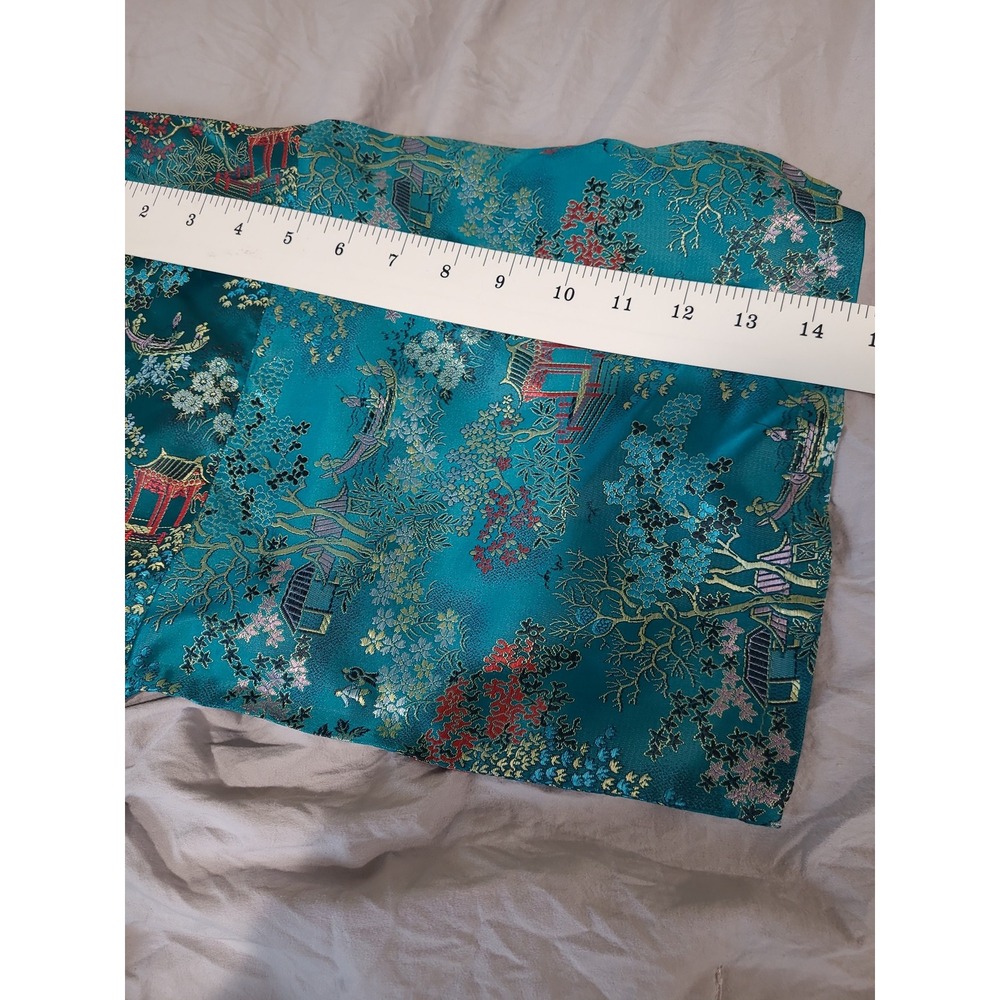 Vintage Eastex Kimono Robe women SZ‎ M Teal all over Floral Japan jacquard print - Picture 7 of 11